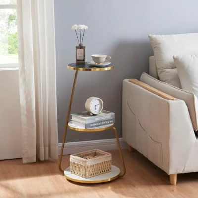 Afbeelding van Bijzettafel Sipoo 74x46x37cm marmer wit en zwart