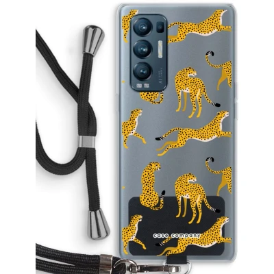 Afbeelding van Case Company® hoesje met Koord geschikt voor Oppo Find X3 Neo Luipaard Telefoonhoesje Zwart Bescherming aan alle Kanten en Over de Schermrand