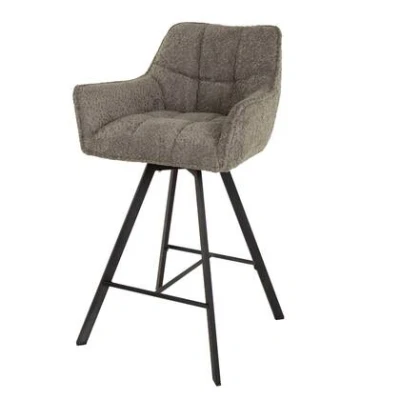 Afbeelding van AnLi Style Barstoel raster draaibaar Bouclé taupe