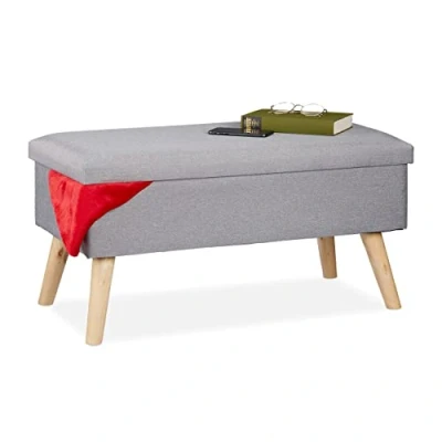 Afbeelding van Relaxdays hocker met opbergruimte halbank zitbank zitkist 40 l houten poten Lichtgrijs