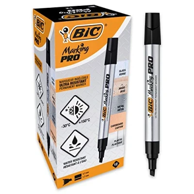 Afbeelding van BIC Marking Pro Permanente marker, medium punt, zwart, 12 stuks