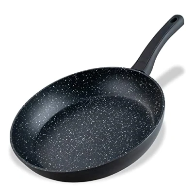 Afbeelding van Marmeren braadpan, 28 cm, anti aanbakpan van 90% gerecycled aluminium met ergonomische kunststof handgreep, grote inductiepan voor koken en aanbraden