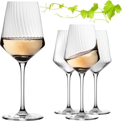 Afbeelding van Imperial London set van 4 geribbelde witte wijnglazen, kristalglas, 460 ml