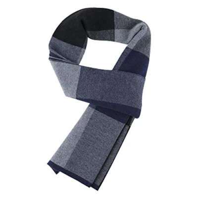 Afbeelding van WANYING Heren Sjaal 6% Wol Herfst Winter Easy Chic Gentleman Gebreide 180 x 30 cm Gestreept, A04 geruit donkerblauw en grijs