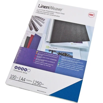 Afbeelding van gbc dekblad linenweave din a4 250gr blauw