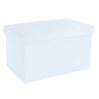 Afbeelding van Intirilife Opvouwbare bank 49x30x30 cm in SNOW WHITE Zitkubus met opbergruimte en deksel van stof holtes voetensteun opbergbox kist zitkruk
