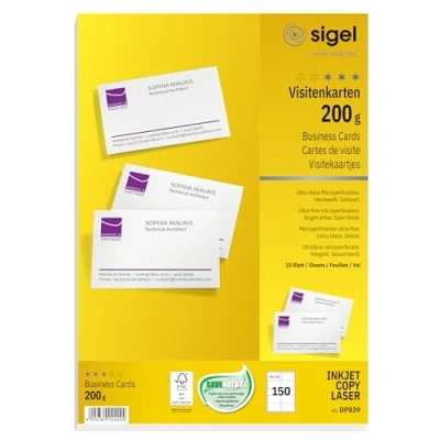 Afbeelding van Sigel visitekaartjes wit 85x55 mm 200 gram 150 stuks SI DP839