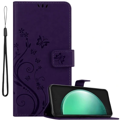 Afbeelding van Cadorabo Hoesje geschikt voor Samsung Galaxy S24 FE in BLOEMEN DONKER PAARS Beschermhoes bloemmotief met magnetische sluiting, standfunctie en kaartsleuven Book Case Cover Etui