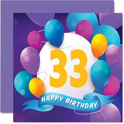 Afbeelding van Verjaardagskaart 33 jaar voor mannen en vrouwen Ballonfeest Verjaardagskaarten mannen, vrouwen, broer, zus, mama, papa, tante, oom, beste vriend, neef, 145 mm x