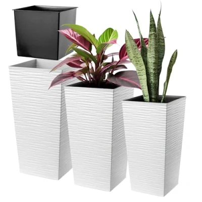 Afbeelding van KADAX Set van 3 plastic weerbestendige bloempotten, geschikt voor zowel binnen als buiten, wit