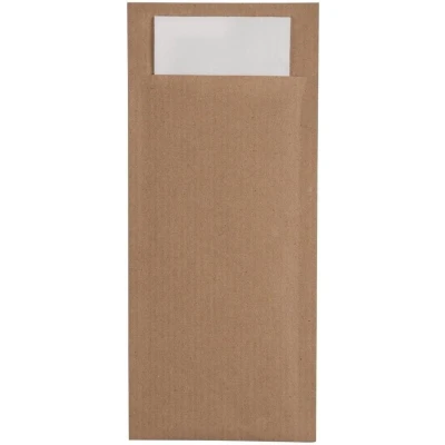 Afbeelding van Europochette Bruin Bestekzakje Met Wit Servet (500 Stuks) CK235 Restaurant Hotel Professioneel