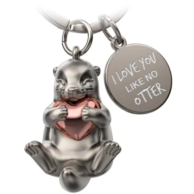 Afbeelding van FABACH Otty Otter sleutelhanger met hart, geluksbrenger, cadeau voor vriendin, koppels, verjaardag, gravure &quot;I love you like no otter&quot;, Rozengoud., Modern