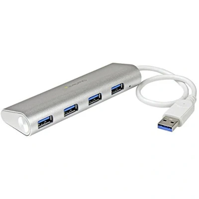 Afbeelding van StarTech.com Compacte USB 3.0 hub met geïntegreerde kabel, aluminium behuizing, zilver (ST43004UA)