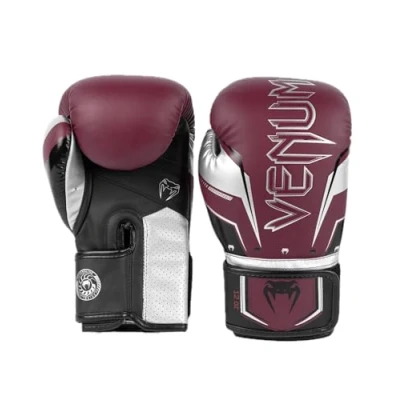 Afbeelding van Venum Elite Evo (kick)bokshandschoenen Bordeaux Zilver 10 OZ