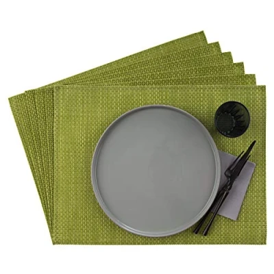Afbeelding van APS Set van 6 placemats, 33 x 45 cm, kunststof, pvc, hittebestendig, antislip, wasbaar, waterdicht, appelgroen