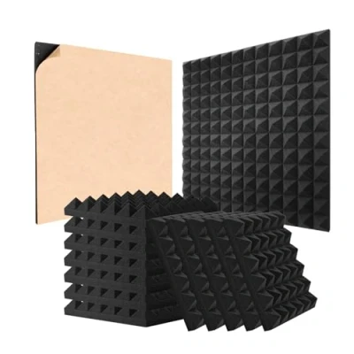 Afbeelding van VEVOR Acoustic Foam Panels, 48 stuks 12 x 2 inch, zelfklevende piramide geluidsabsorberende wandpanelen, brandwerende akoestische panelen, panelen voor studio wand en