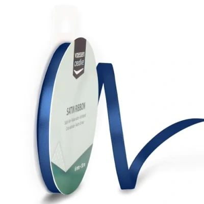 Afbeelding van Vaessen Creative Satijnen lint donkerblauw 301002 1014 6 mm x 10 m decoratief voor bruiloft, doop en verjaardag,