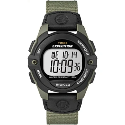 Afbeelding van Timex Digitaal herenhorloge met leren band 12345465646, Groen/Zwart, chronograaf
