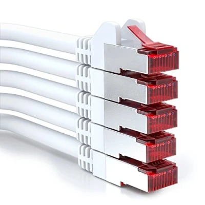 Afbeelding van deleyCON 5 x 0,5 m patchkabel CAT6 PIMF S/FTP een afscherming CAT 6 RJ45 netwerkkabel Ethernet LAN DSL Router Modem Access Point Patch Panels wit