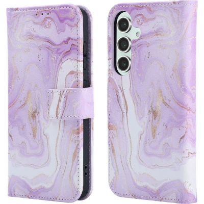 Afbeelding van imoshion Hoesje Geschikt voor Samsung Galaxy S25 Met Pasjeshouder Design Bookcase smartphone Meerkleurig / Purple Marble