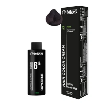 Afbeelding van Femmas Haarverfset lichtbruin mahonie 5.5 I Hair Color Cream 100 ml + oxy crème 6% permanente haarkleur ontwikkelaar zacht en duurzaam haarverf