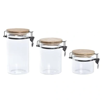Afbeelding van Set van 3x stuks glazen voorraadpotten/voorraadbussen met bamboe houten deksel beugelsluiting 1800ml 1300ml 800ml