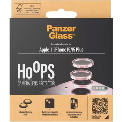 Afbeelding van PanzerGlass Optical Hoop Rings Geschikt voor Apple iPhone 15 / Plus Camera Lens Protector Glas Schokbestendig Krasbestendig met Applicator Roze
