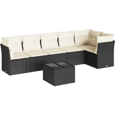 Afbeelding van vidaXL 7 delige Loungeset met kussens poly rattan zwart