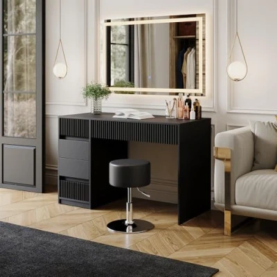 Afbeelding van Vicco Omira kaptafel zwart 120 cm met led spiegel en kruk