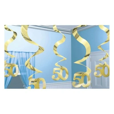 Afbeelding van Decoratie swirl 50 jaar goud getrouwd 5 stuks