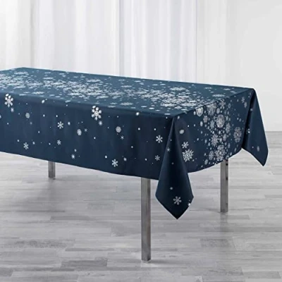 Afbeelding van douceur d&#039;intérieur, Tafelkleed, rechthoekig, 150 x 300 cm, marineblauw, polyester, metallic, sterrenbeeld