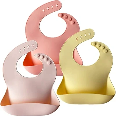 Image de Moonkie Bavoirs Bebe(Lot de 3), Bavoir en Silicone, Imperméable Bébé, sans BPA, Ajustables pour Bébés et Jeunes Enfants