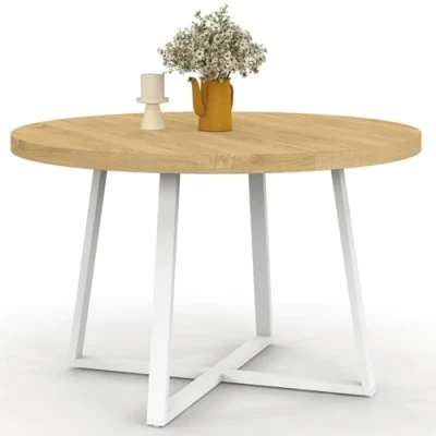 Image de Table à manger ronde SELMA 4 6 personnes bois et blanc 110 cm IDMarket