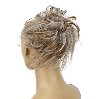 Afbeelding van PRETTYSHOP XXL haarstukje scrunchie opgestoken haar volumineus golvend chignon lichtbruin grijs mix G27F