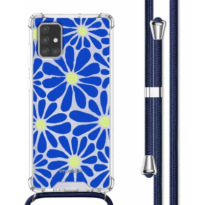 Afbeelding van iMoshion Hoesje Geschikt voor Samsung Galaxy A71 met Koord Design Meerkleurig / Cobalt Blue Flowers Connect