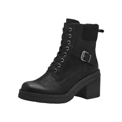 Afbeelding van Marco Tozzi Enkellaarsjes met hoge hak, Dames, Maat: 40, Black Imitatieleer/ textiel