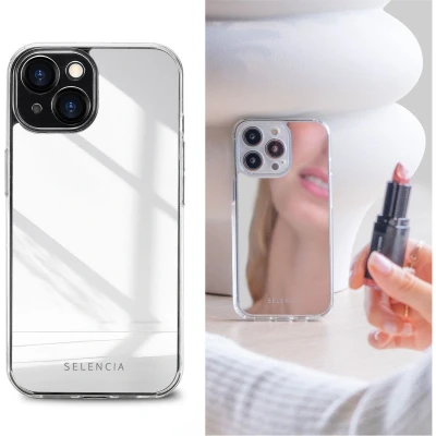Afbeelding van Selencia Hoesje Geschikt voor iPhone 15 met Spiegel Mirror Backcover Zilver