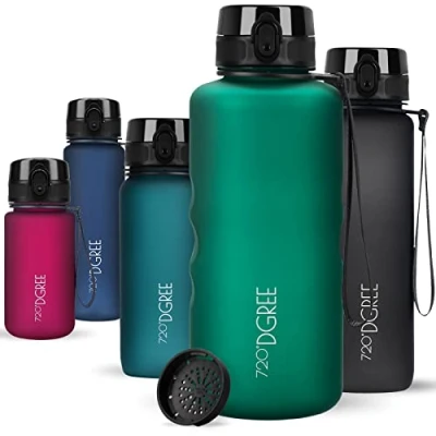 Afbeelding van UberBottle drinkflessen, softTouch + zeef, 2 liter, BPA vrij, bidons voor sport, fitness, gym, outdoor, wandelen, grote sportflessen van Tritan, licht, overdag