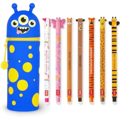 Afbeelding van LEGAMI Set van 7 uitwisbare gelpennen + etui 2 in 1 met warmtegevoelige inkt, inktkleurenpalet en vatdesign, 0,7 mm punt (Monster)