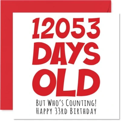 Afbeelding van Stuff4 verjaardagskaart 33 jaar voor mannen en vrouwen 12053 dagen Grappige volwassenen broer, zus, zoon, dochter, moeder, papa, 145 mm x