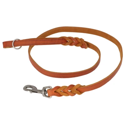 Afbeelding van Adori Looplijn Vetleer Met Vlecht Cognac Hondenriem 130x1.6 cm