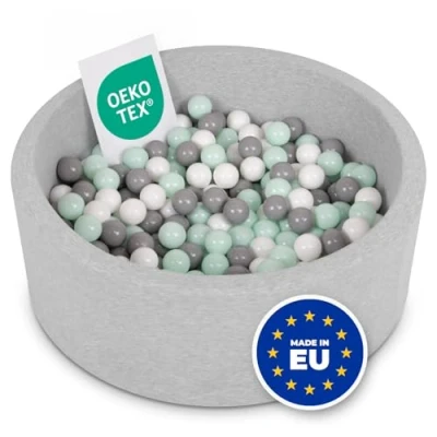 Afbeelding van SELONIS Zacht kinderzwembad 90 x 30 cm, 300 ronde ballen, lichtgrijs, wit, grijs, mint