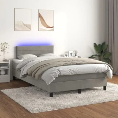 Afbeelding van vidaXL Boxspring met matras en LED fluweel lichtgrijs 120x200 cm