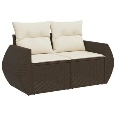 Afbeelding van vidaXL Tuinbank 2 zits met kussens poly rattan bruin