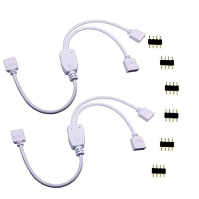 Afbeelding van LITAELEK Set van 2 4 polige LED splitterkabels 1 pins RGB 5050 3528 2835 hoekconnector connector aansluitkabel 30 cm wit
