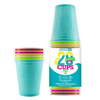 Afbeelding van Set van x20 officiële originele zomerbekers 53cl Veelkleurige American Cups Bier Pong Premium kwaliteit Herbruikbare plastic bekers Hand en machinewas OriginalCup®