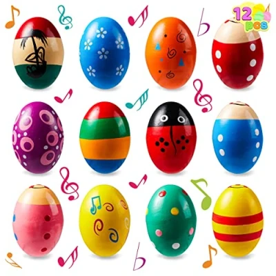 Afbeelding van JOYIN Maracas eierschudder van hout, 12 stuks, 7,6 cm, eiershaker voor vroege muziek, feest, klasse accessoires, muziekinstrument, Pasen, vulmand Pasen