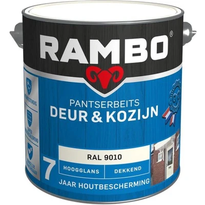 Afbeelding van Rambo Pantserbeits Deur &amp; Kozijn Dekkend Hoogglans RAL 9010 2,5 liter