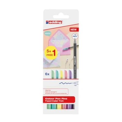 Afbeelding van edding 1200 fijne viltstiften in pastelkleuren set van 6 kleuren back to school