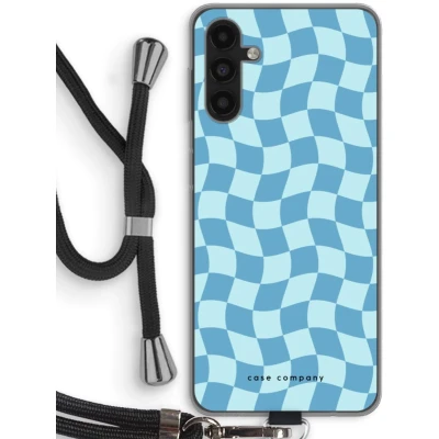 Afbeelding van Case Company® hoesje met Koord geschikt voor Samsung Galaxy A04s Grid Blauw Telefoonhoesje Zwart Bescherming aan alle Kanten en Over de Schermrand